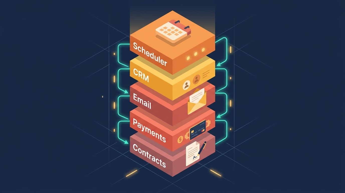 The medspa automation stack I build on — booking, CRM, SMS, and reviews wired into one system.
